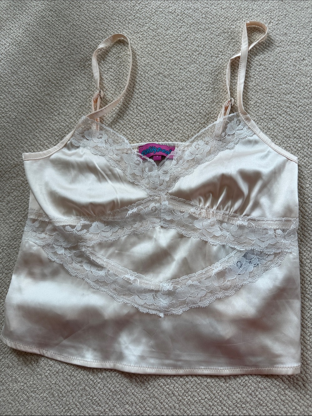 Ediked Lace Trim Satin Camisole - Ivory